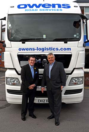 Phil Bennett, British Lions and Scarlets legend, and Huw Owen, Managing Director of Owens Road Services