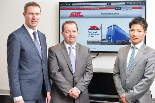 Darren Donnelly and Mark Cuskeran from SDC Trailers pictured with Tony Wan from Hireco Ltd.