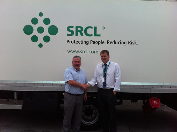 Mike Price, Founder and Sales Director of Tranzaura Ltd. with Kevin Stephenson, Logistics Manager, SRCL. 