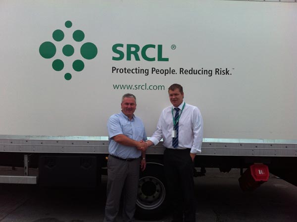 Mike Price, Founder and Sales Director of Tranzaura Ltd. with Kevin Stephenson, Logistics Manager, SRCL.