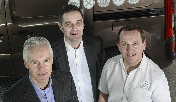 Mercedes-Benz Truck & Van (NI) Managing Director Neil McKibbin, left, with Sales Director Julian Brown, right, and Van Sales Manager Robert Walker 