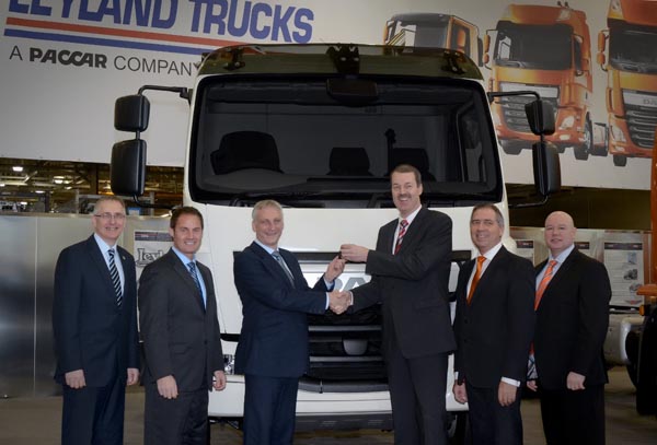 Left to right: Peter Jukes, Operations Director, Leyland Trucks; Ron Augustyn, Managing Director, Leyland Trucks; Chris Miller, Managing Director, Leeds Commercial; Harrie Schippers, President, DAF Trucks NV; Ray Ashworth, Managing Director, DAF Trucks UK; Bob Bosco; Fleet and Key Accounts Sales Manager, Chatfields Leeds. 